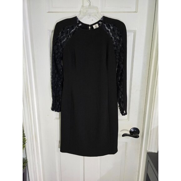 Julia Jordan Womens Black Mini Shift Dress Polka Dot Lace Trim Long Sleeve - Picture 4 of 11